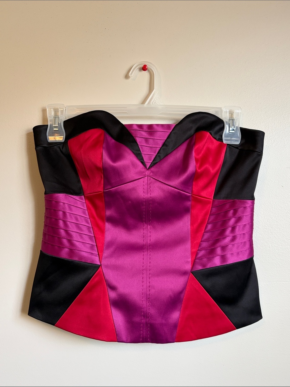 Strapless Colorblock Corset Top in Fuchsia, Magenta & Black